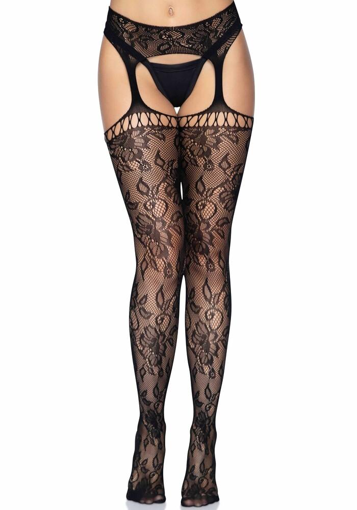 Calze Sexy Lace Garter Belt Stockings Nero thumbnail 4