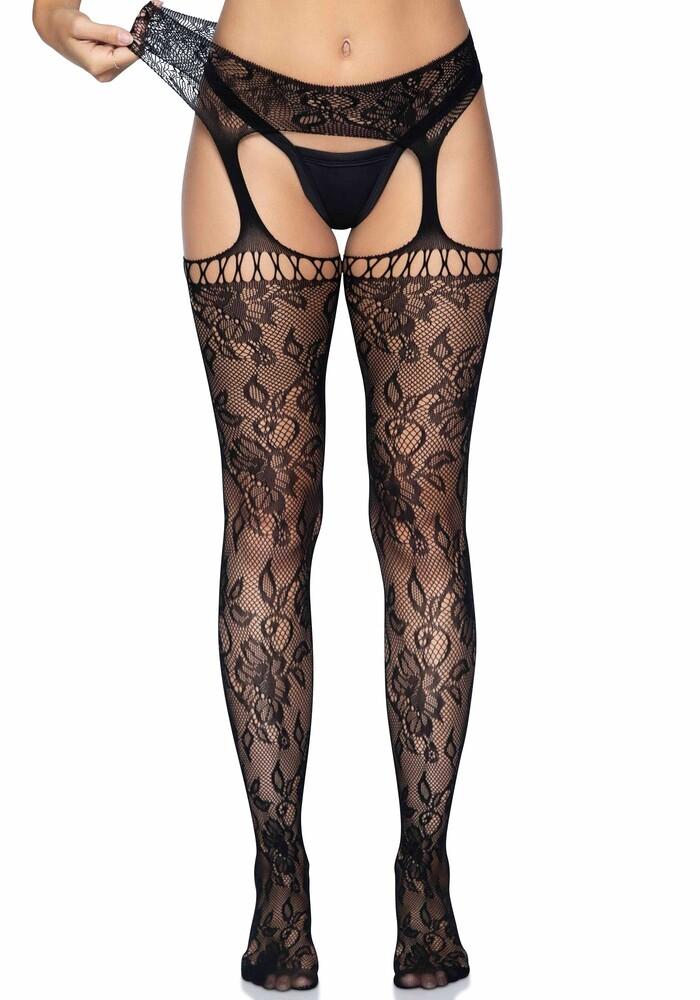 Calze Sexy Lace Garter Belt Stockings Nero thumbnail 5