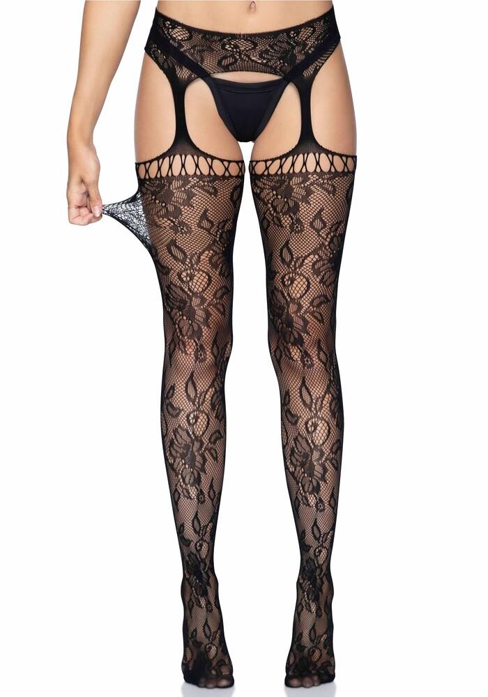 Calze Sexy Lace Garter Belt Stockings Nero thumbnail 6