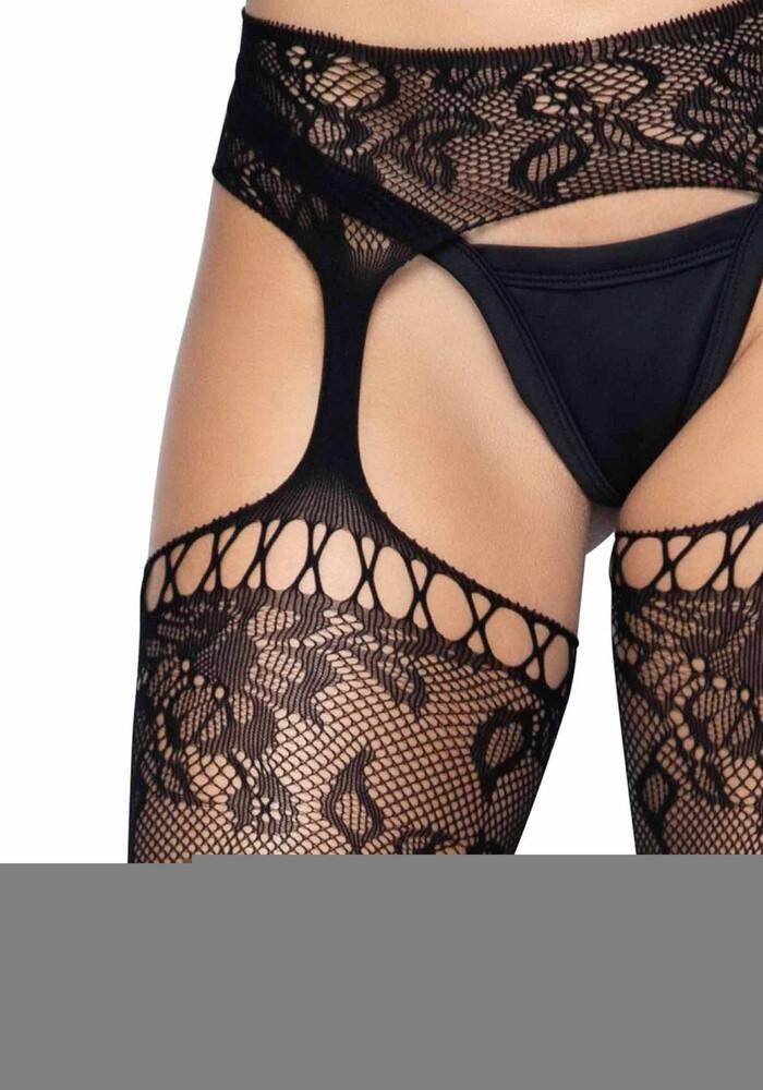 Calze Sexy Lace Garter Belt Stockings Nero thumbnail 7