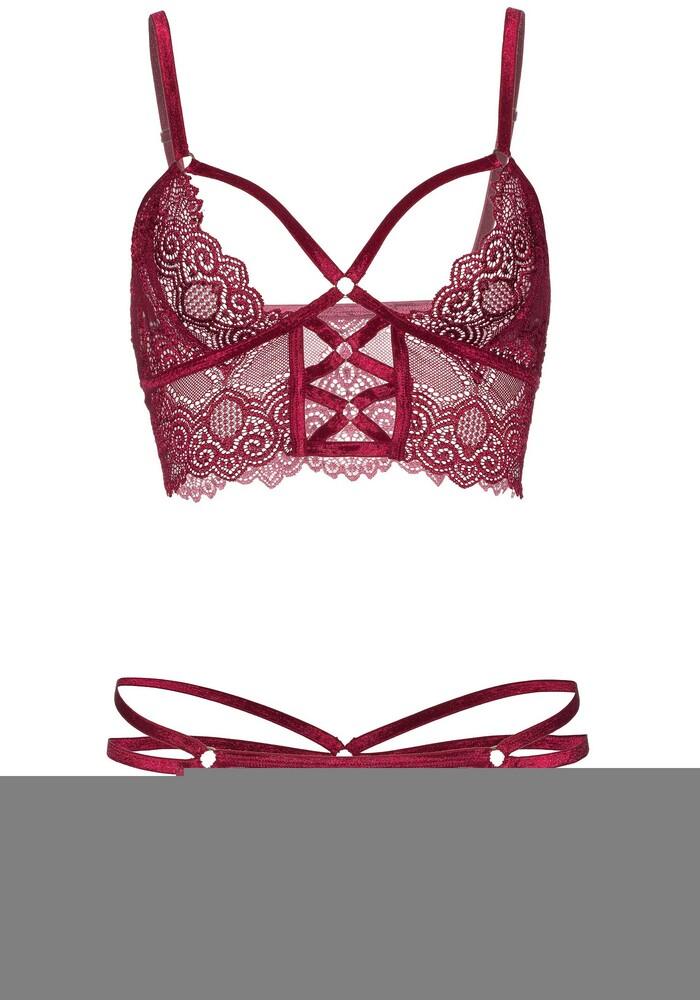 Completino Sexy Lace Bralette and Thong Rosso thumbnail 3