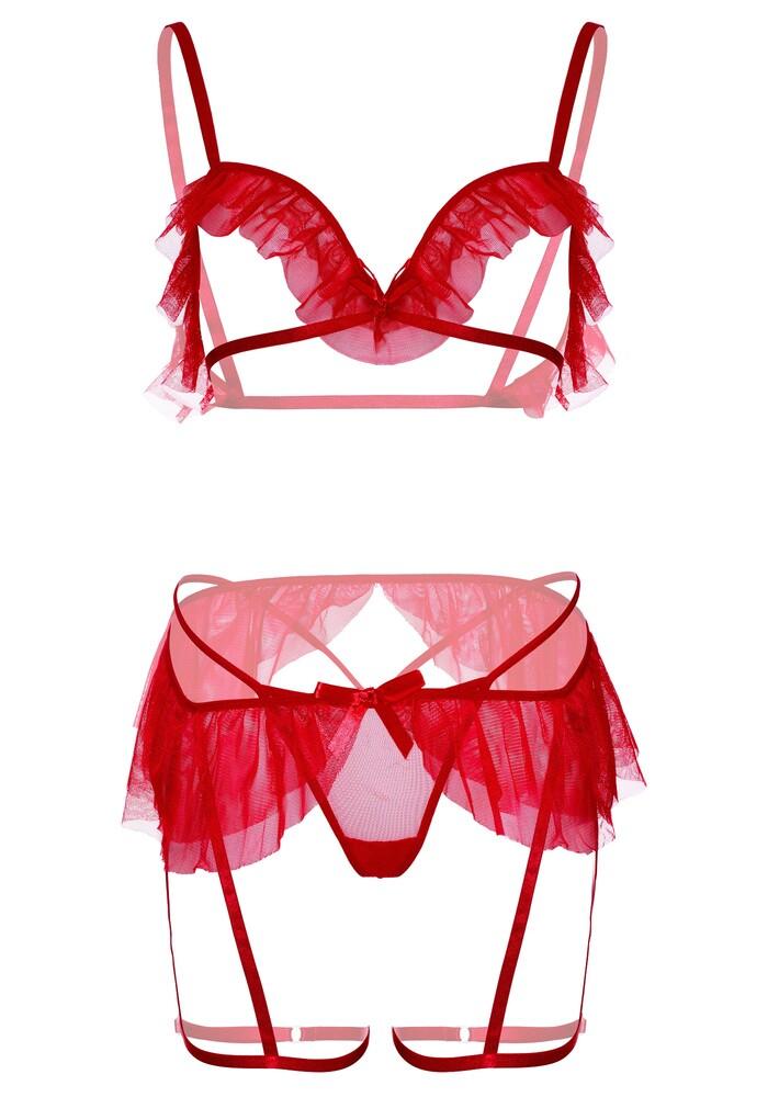 Completino Sexy Bra G-String and Garter Rosso thumbnail 4