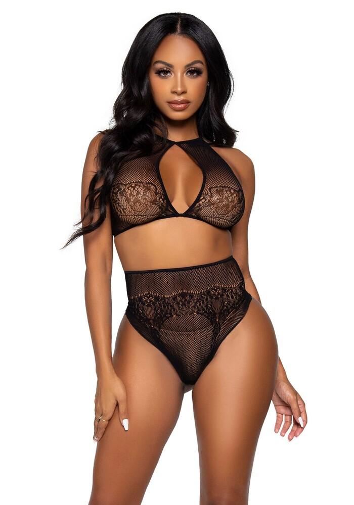 Completino Sexy Halter Top and Thong Panty Nero thumbnail 2