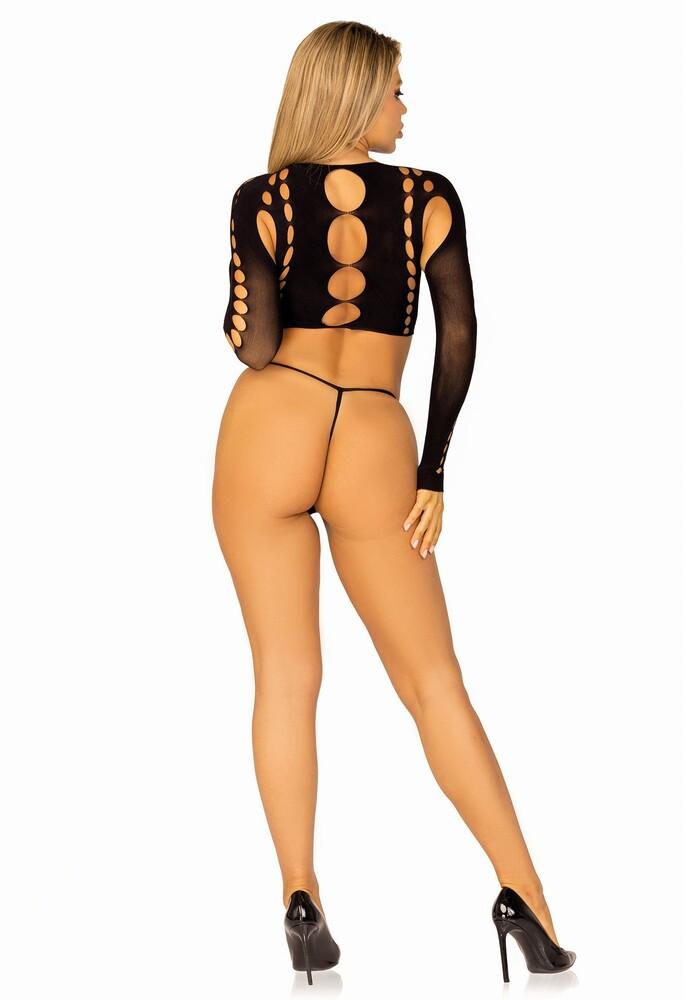 Completino Sexy Long Sleeve Crop Top e String Nero thumbnail 7