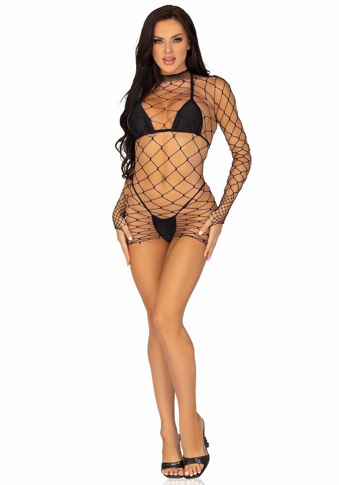 Abito Sexy Fence Net Mini Dress Nero thumbnail 5