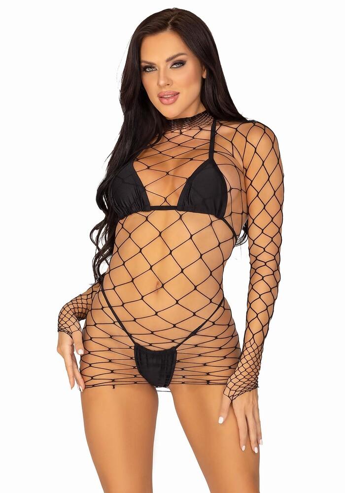Abito Sexy Fence Net Mini Dress Nero thumbnail 3