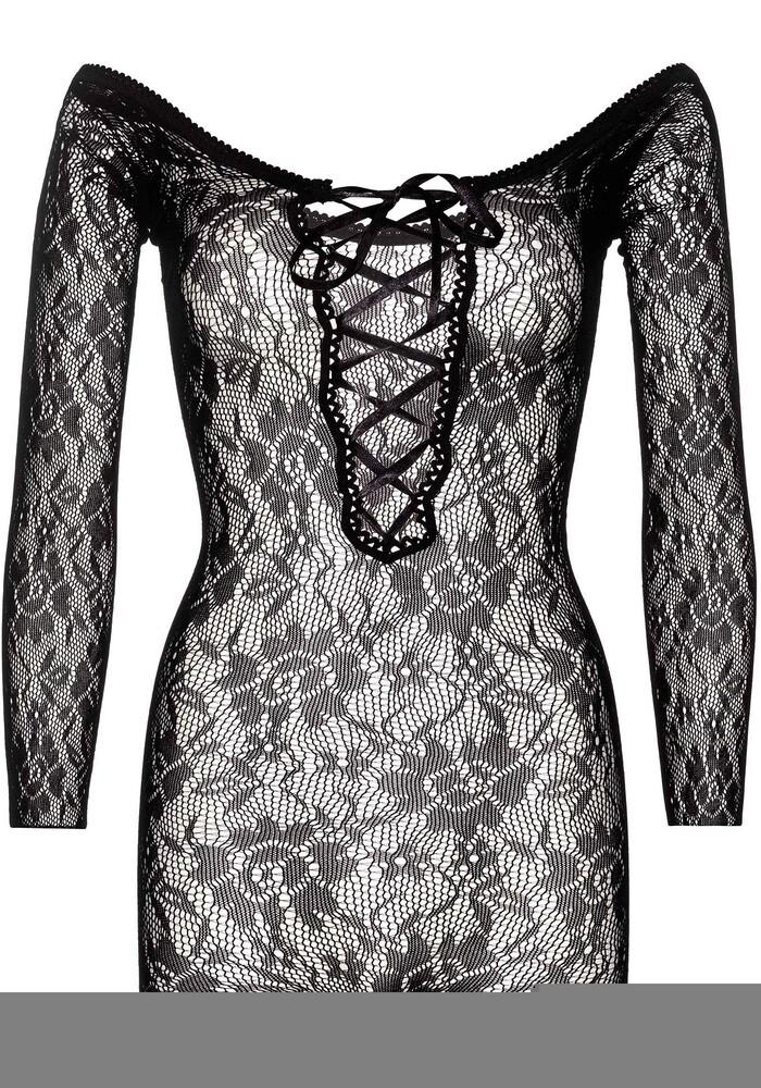 Mini Abito Sexy Seamless Lace Romper Nero thumbnail 3