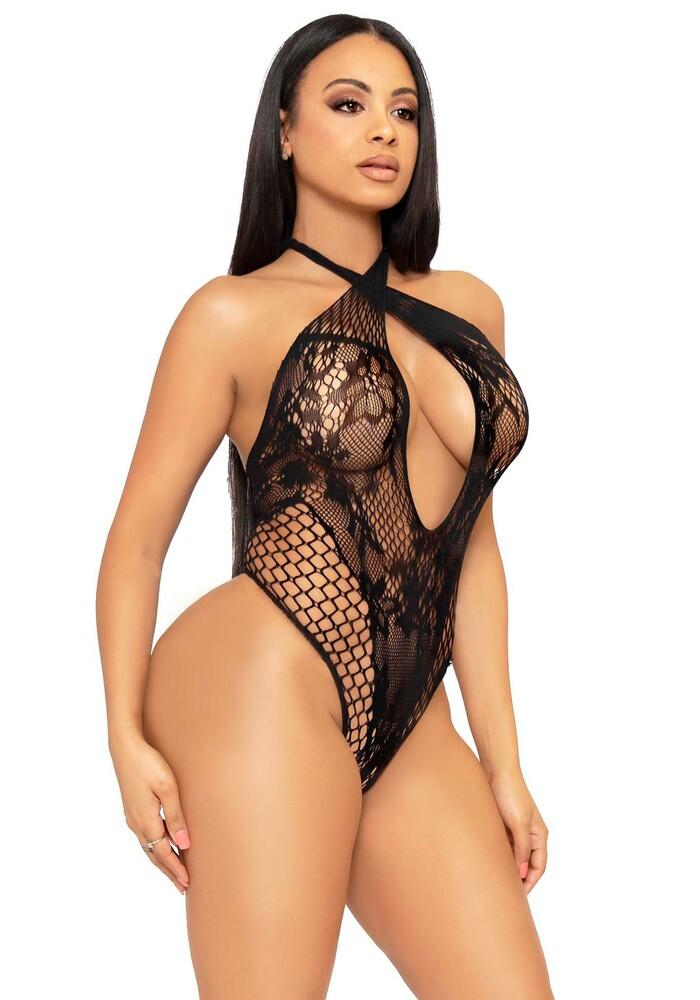 Body Sexy Lace and Net Halter Nero thumbnail 4