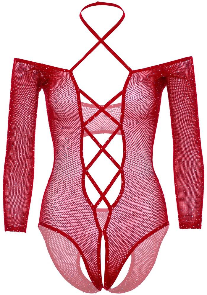 Body Sexy Crotchless Teddy with Halter Rosso thumbnail 7